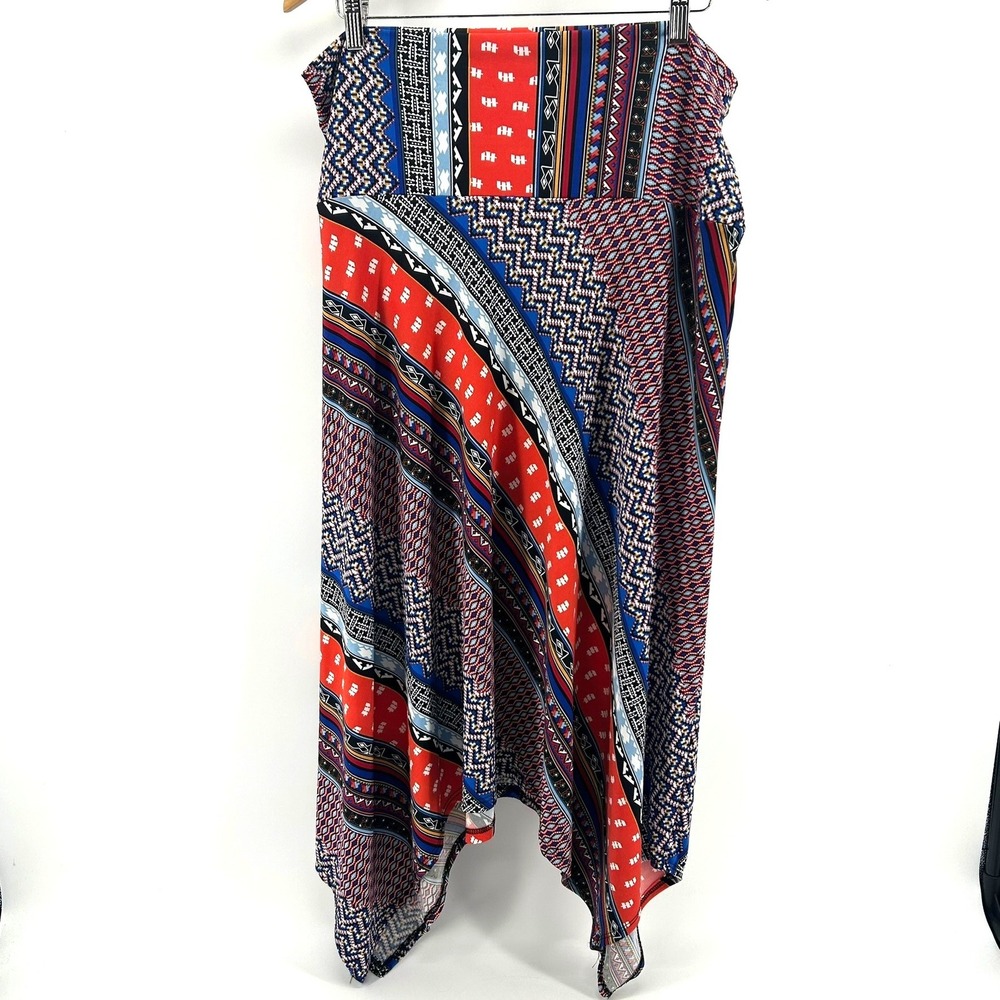 Sunny Leigh Women Large Geometric Southwestern Print Handkerchief Hem Midi Skirt - Picture 2 of 6